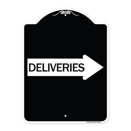 Signmission Deliveries With Right Arrow Heavy-Gauge Aluminum Architectural Sign, 24" x 18", BW-1824-24362 A-DES-BW-1824-24362